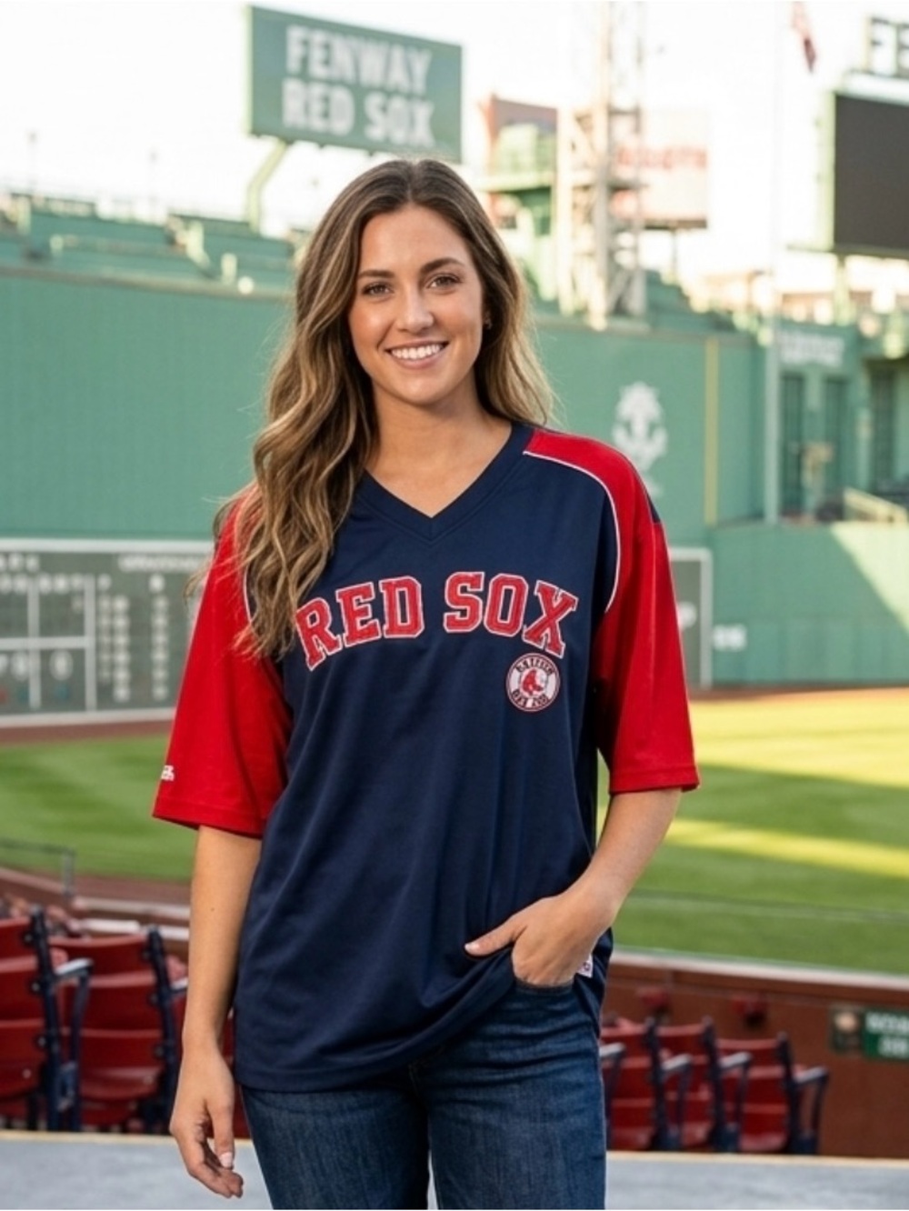 Stitches Navy Top with Red Appliqué Lettering